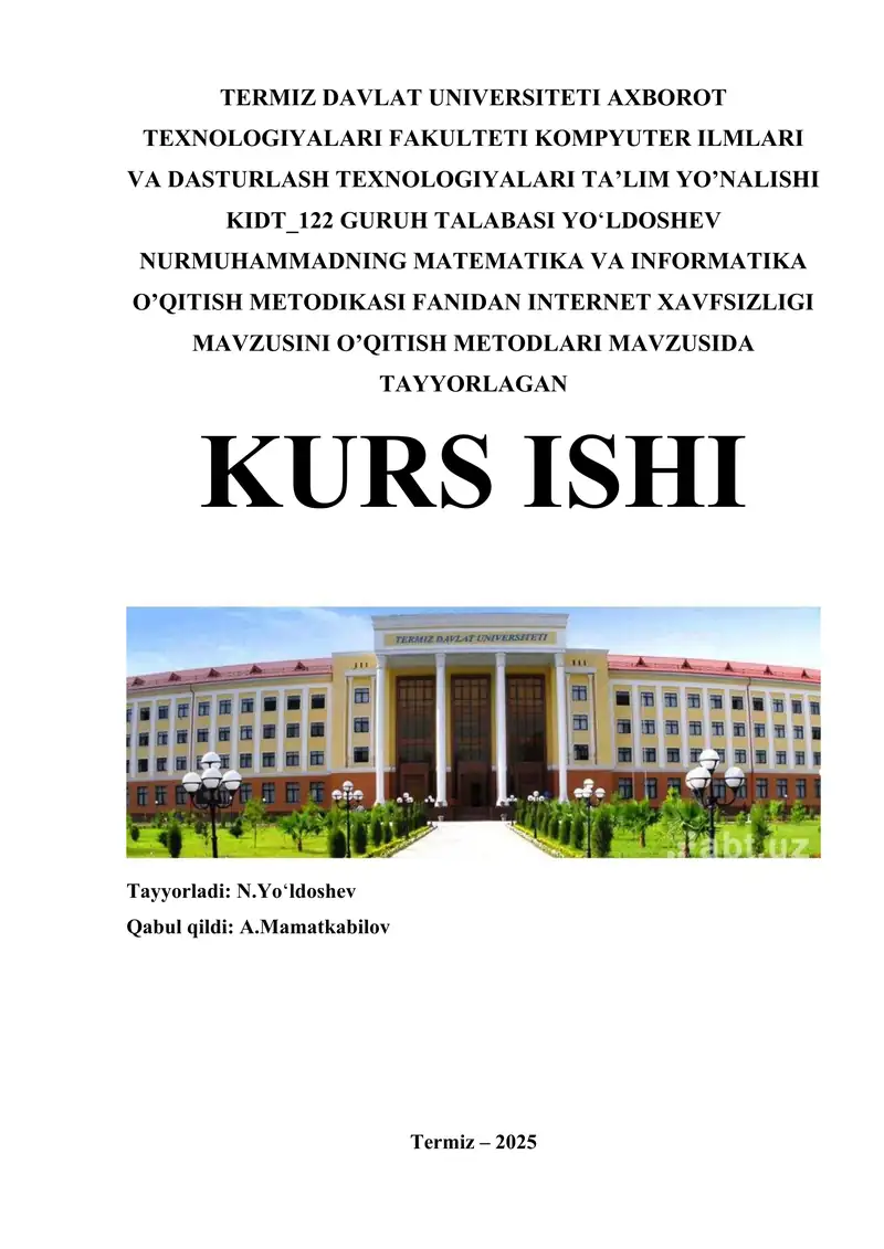 INTERNET XAVFSIZLIGI kurs ishi