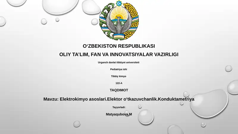 Elektrokimyo asoslari va Elektor O'tkazuvchanlik