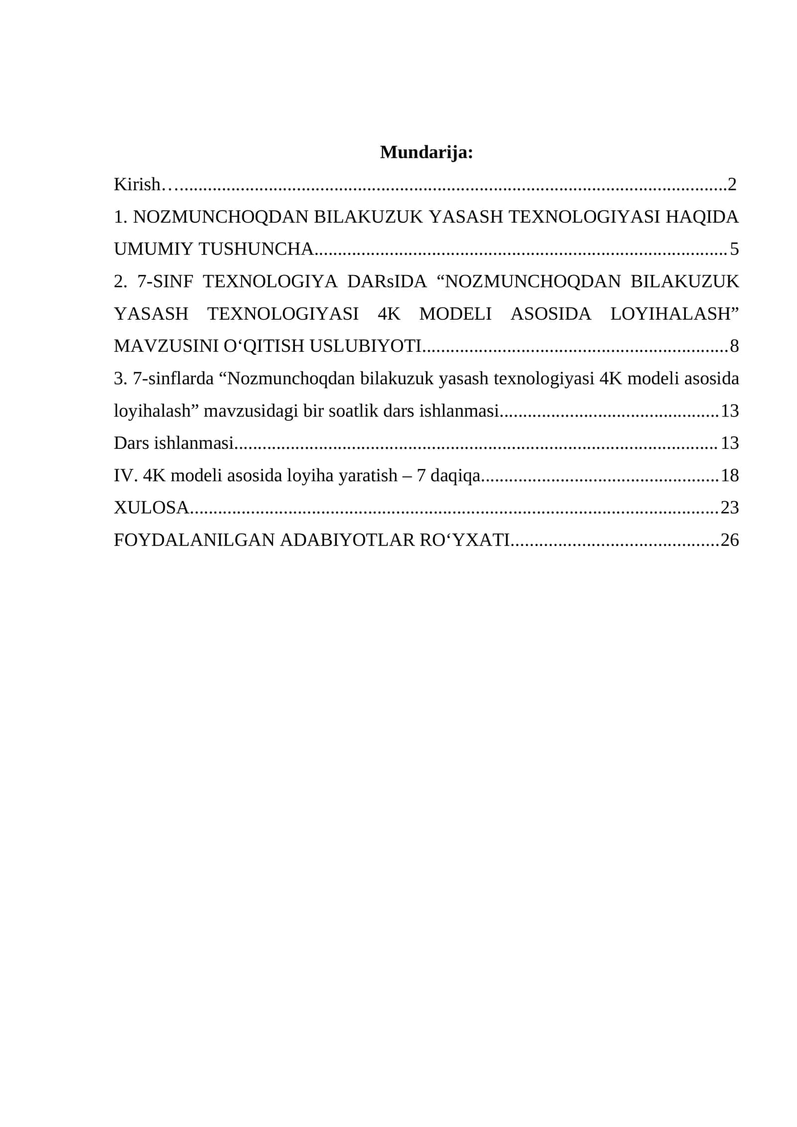 "NOZМUNCHOQDAN BILAKUZUK YASASH TEXNOLOGIYASI"