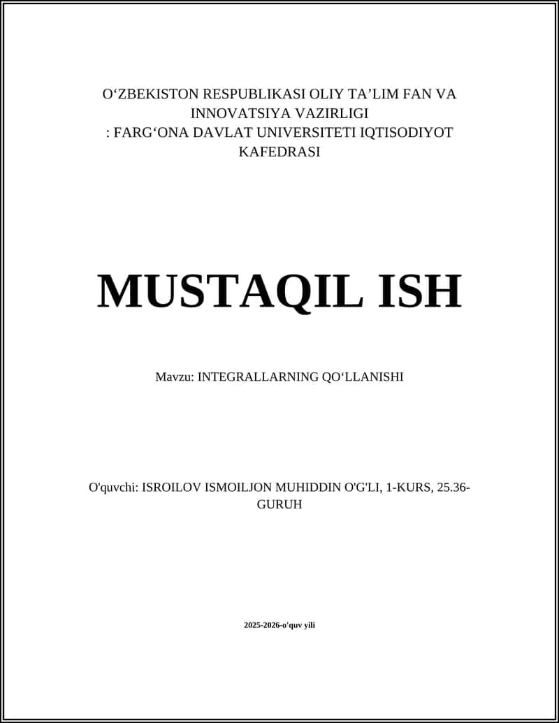 INTEGRALLARNING QOʻLLANISHI