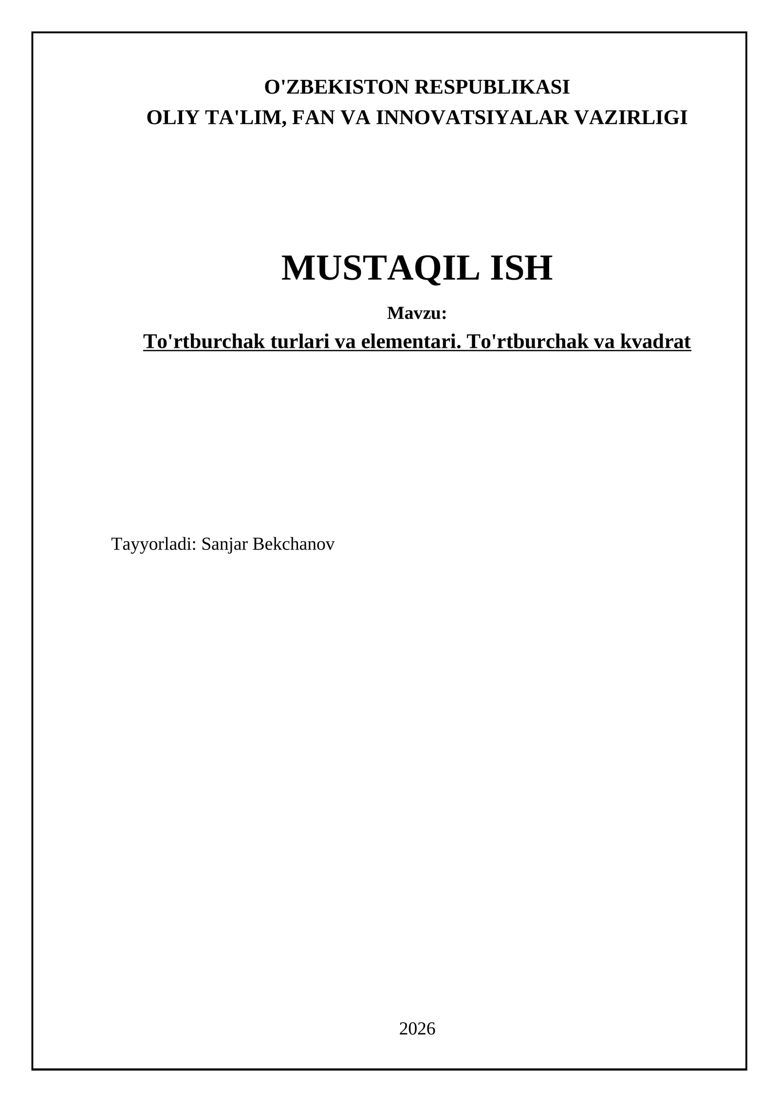 To'rtburchak turlari va elementari. To'rtburchak va kvadrat