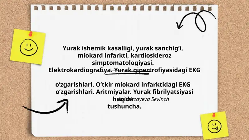 Yurak ishemik kasalligi, yurak sanchig’i, miokard infarkti, kardioskleroz simptomatologiyasi