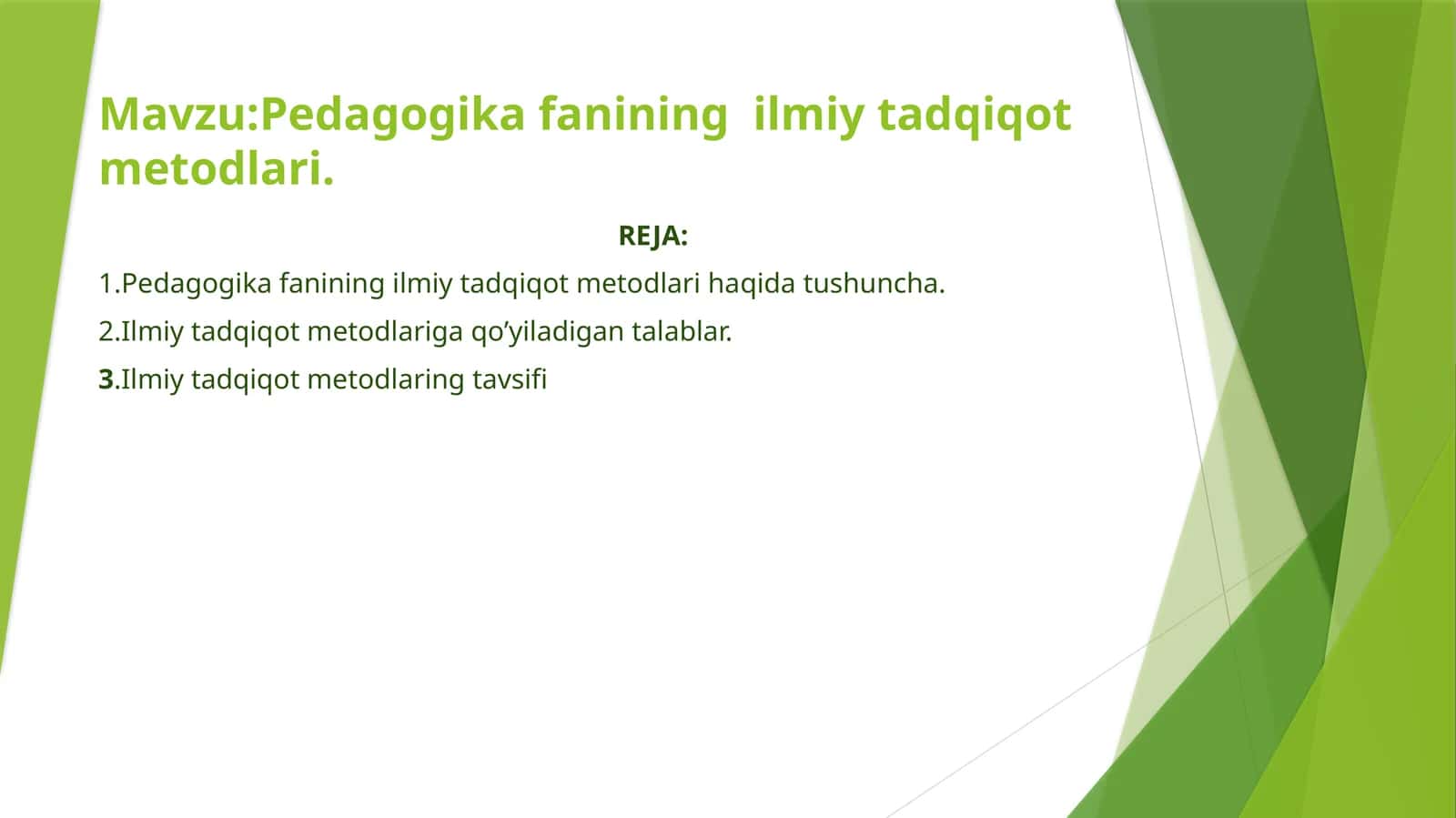 Pedagogika fanining ilmiy tadqiqot metodlari haqida slayd