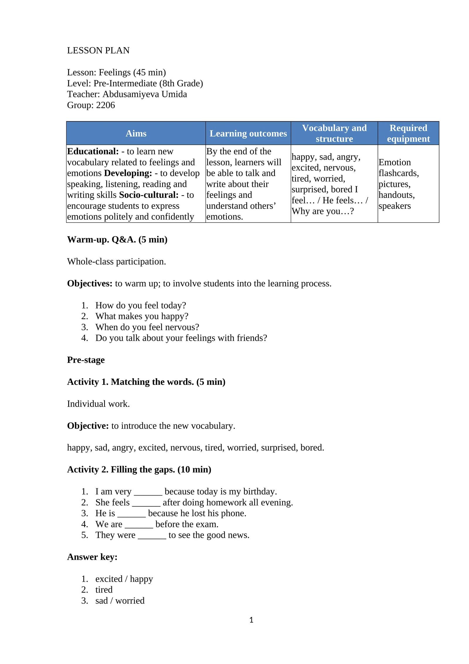 LESSON PLAN: Feelings