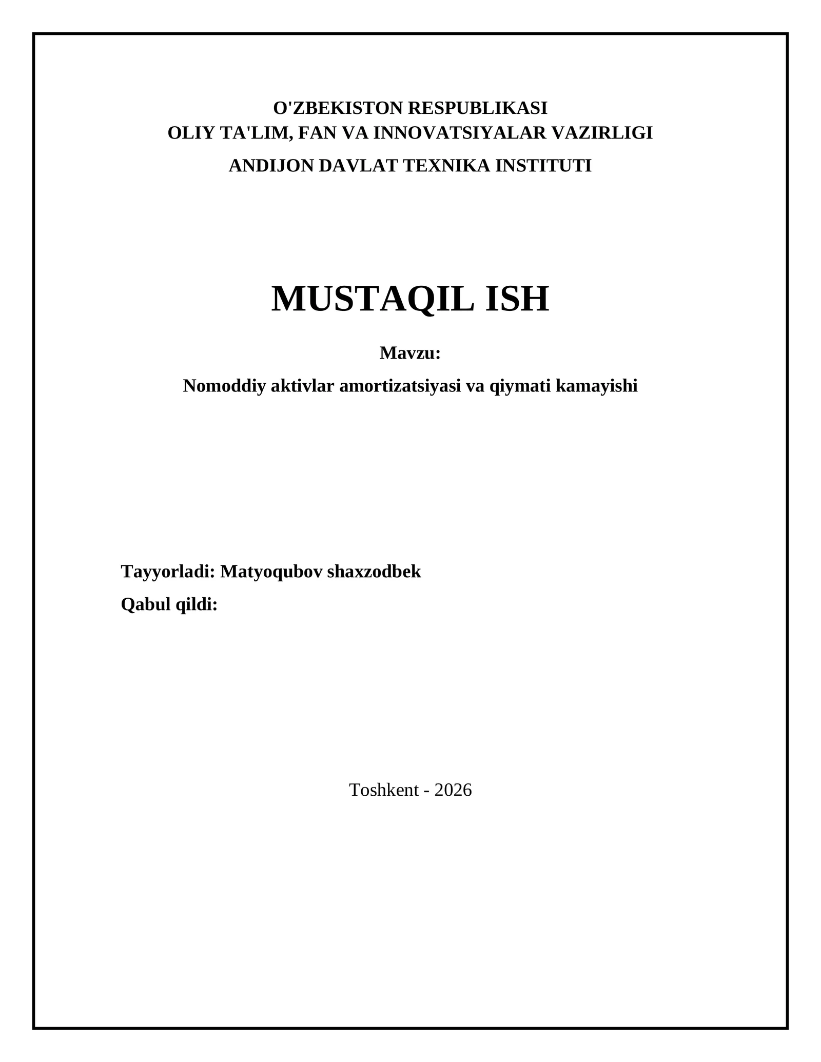 Nomoddiy aktivlar amortizatsiyasi va qiymati kamayishi