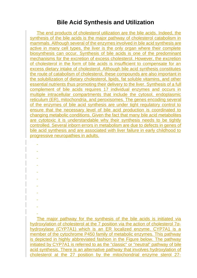 Bile Acid Synthesis and Utilization
