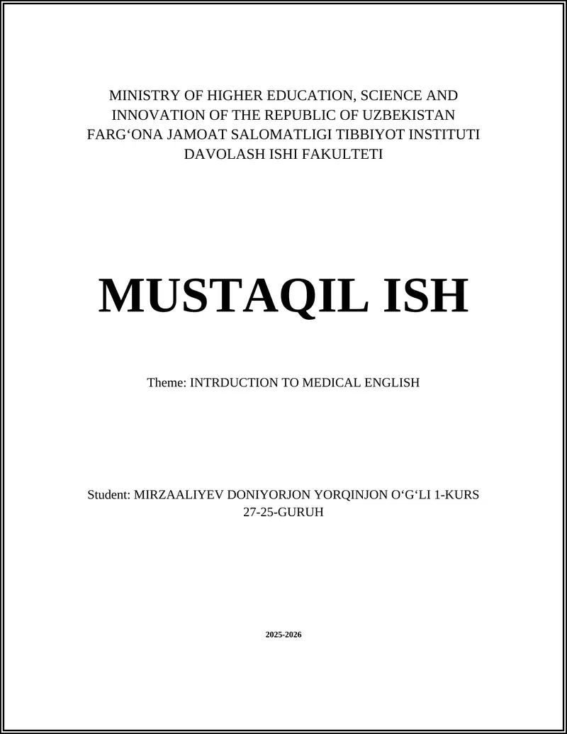 Overview and Aims of Introduction to Medical English