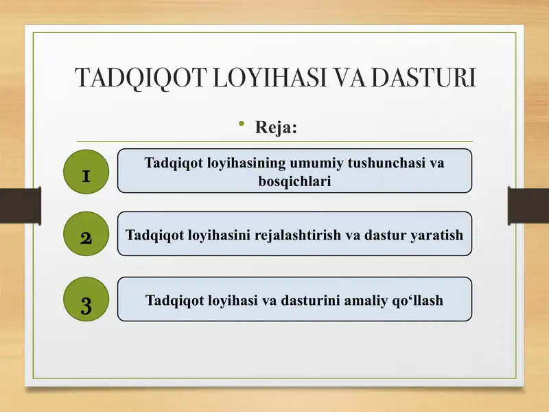 Tadqiqot loyihasi va dasturi