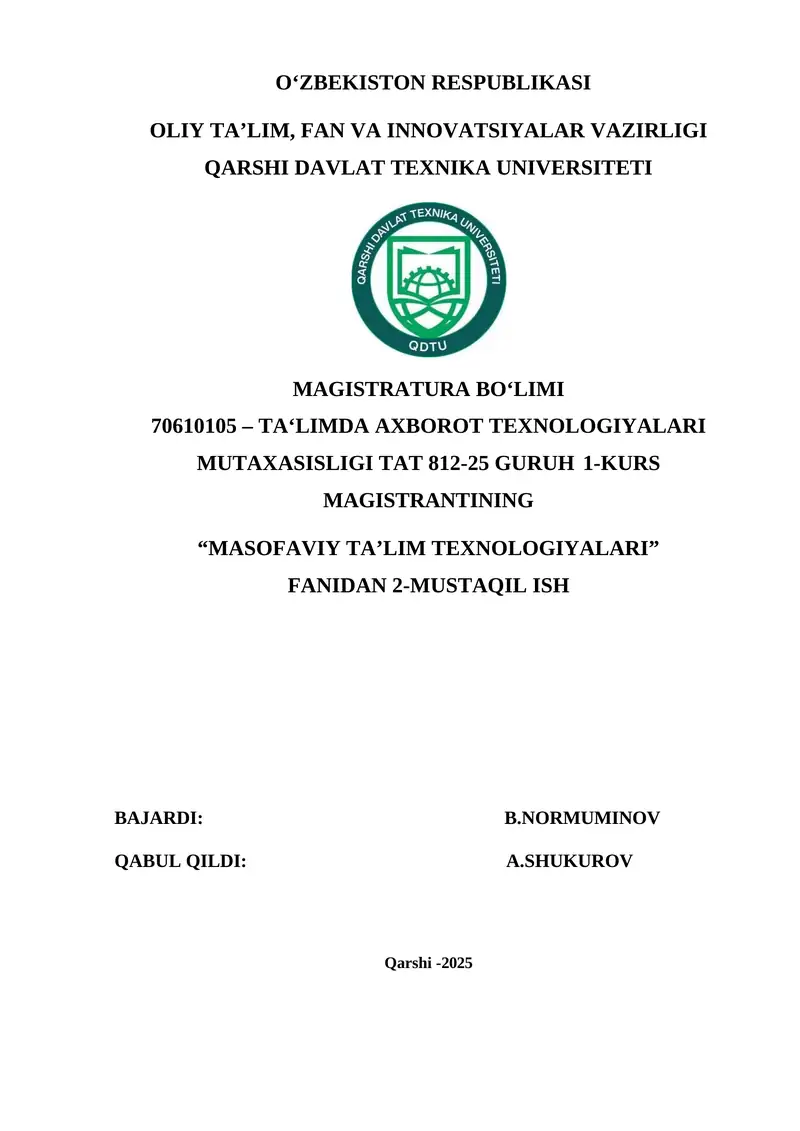 MASOFAVIY TA’LIM TEXNOLOGIYALARI