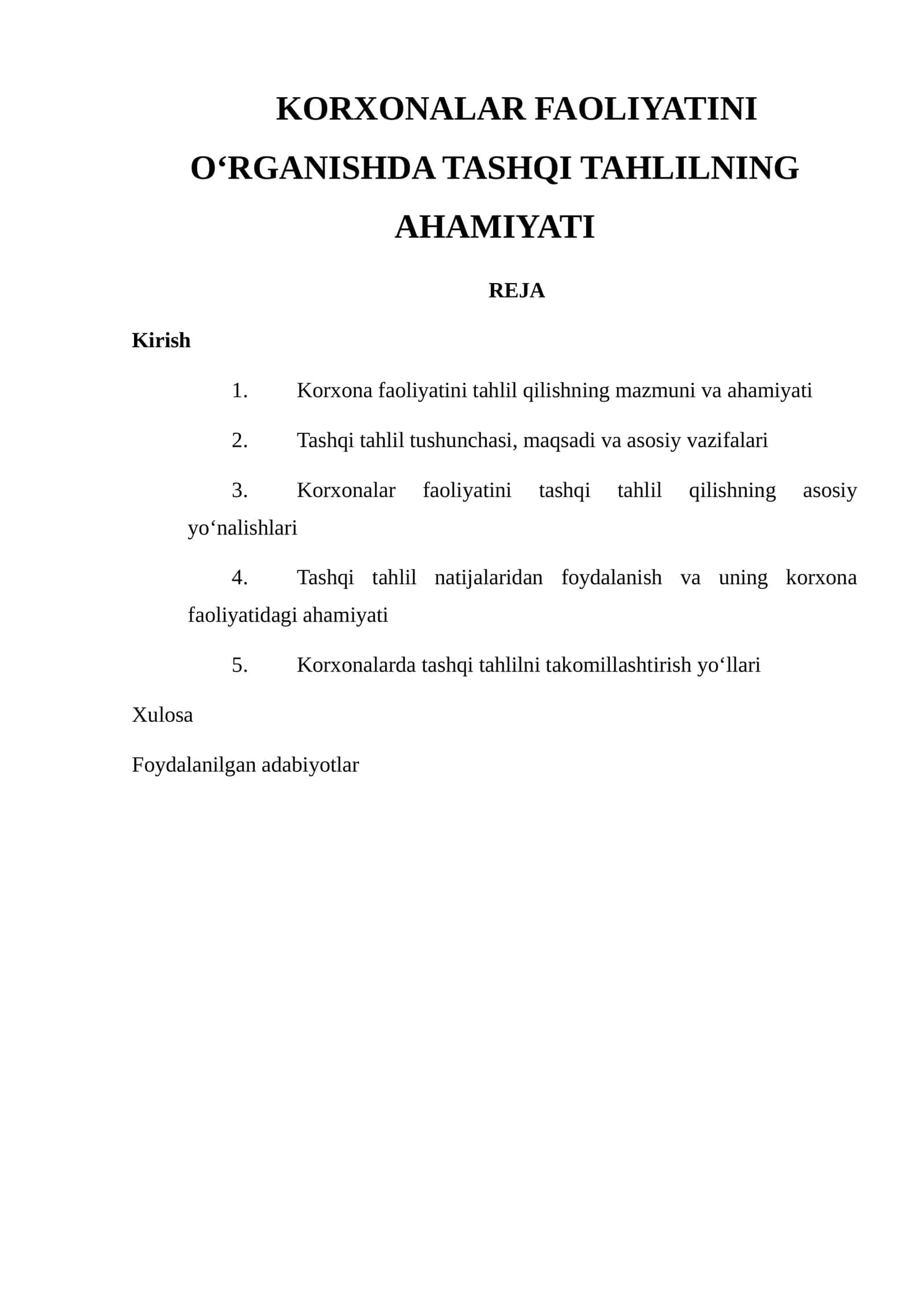 Korxonalar Faoliyatini O‘rganishda Tashqi Tahlilning Ahamiyati