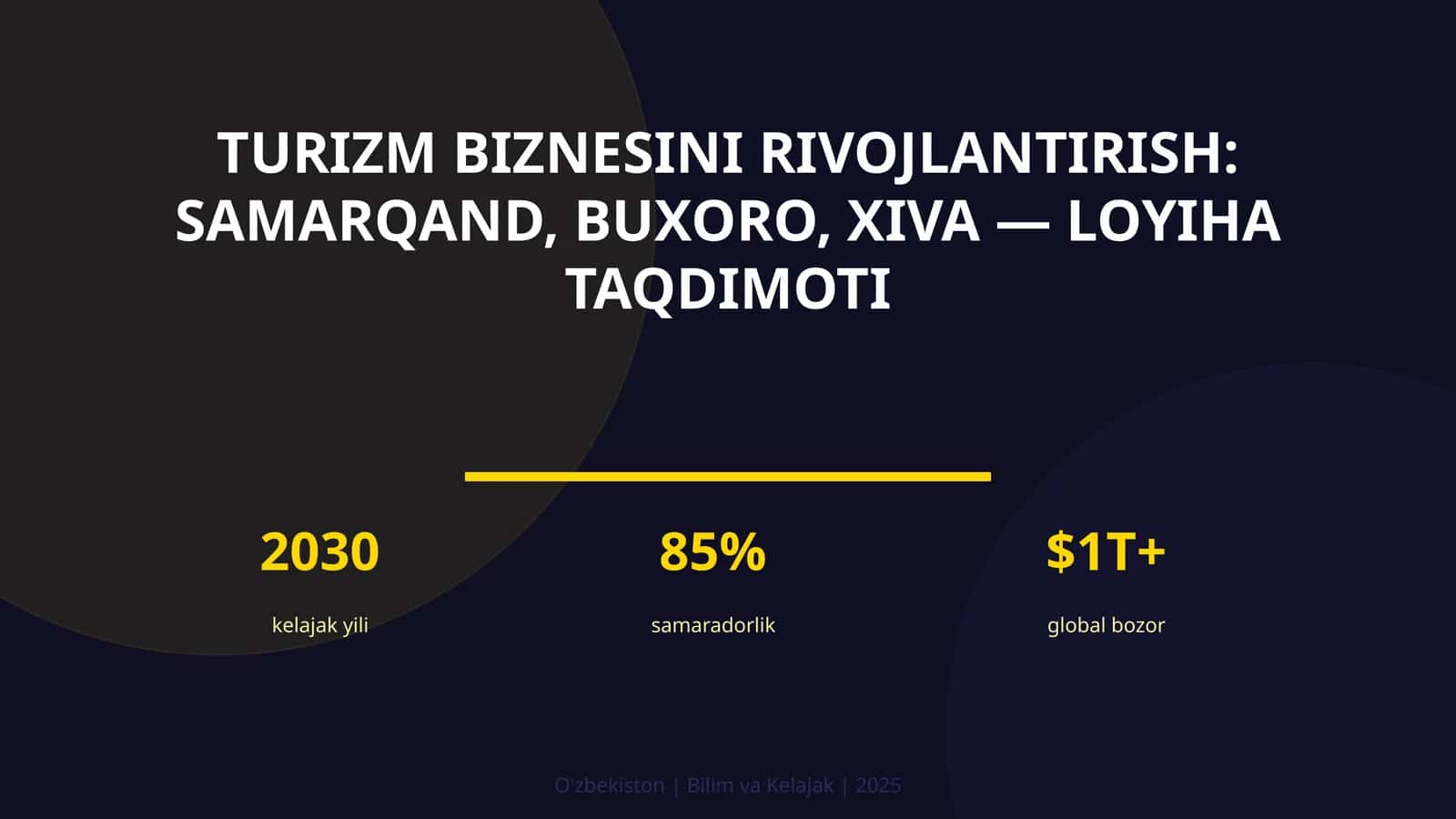 Turizm biznesini rivojlantirish: Samarqand, Buxoro, Xiva — loyiha taqdimoti