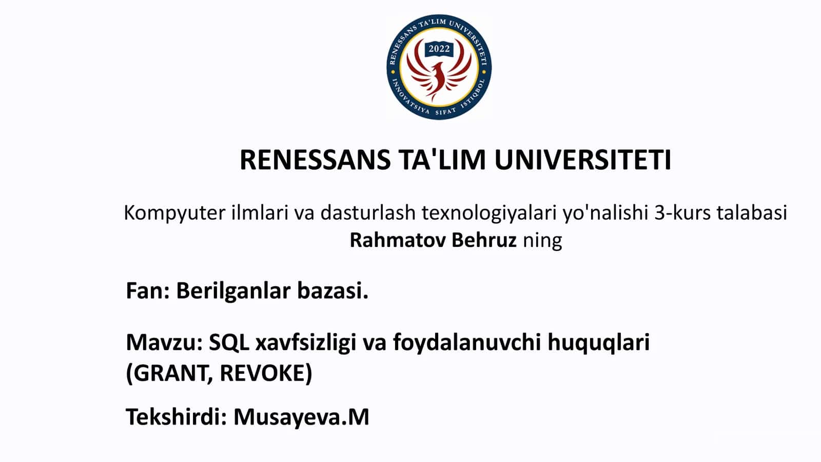 SQL Xavfsizligi: GRANT va REVOKE bilan Foydalanuvchi Huquqlarini Boshqarish