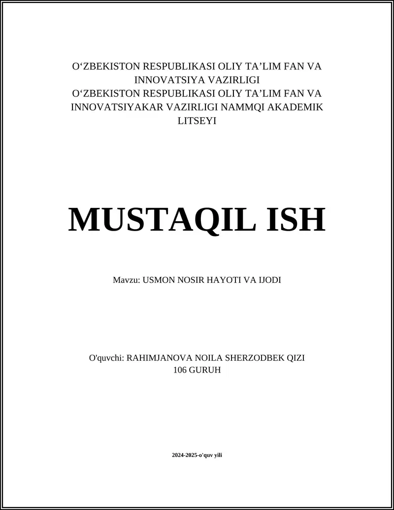 Usmon Nosir Hayoti va Ijodi