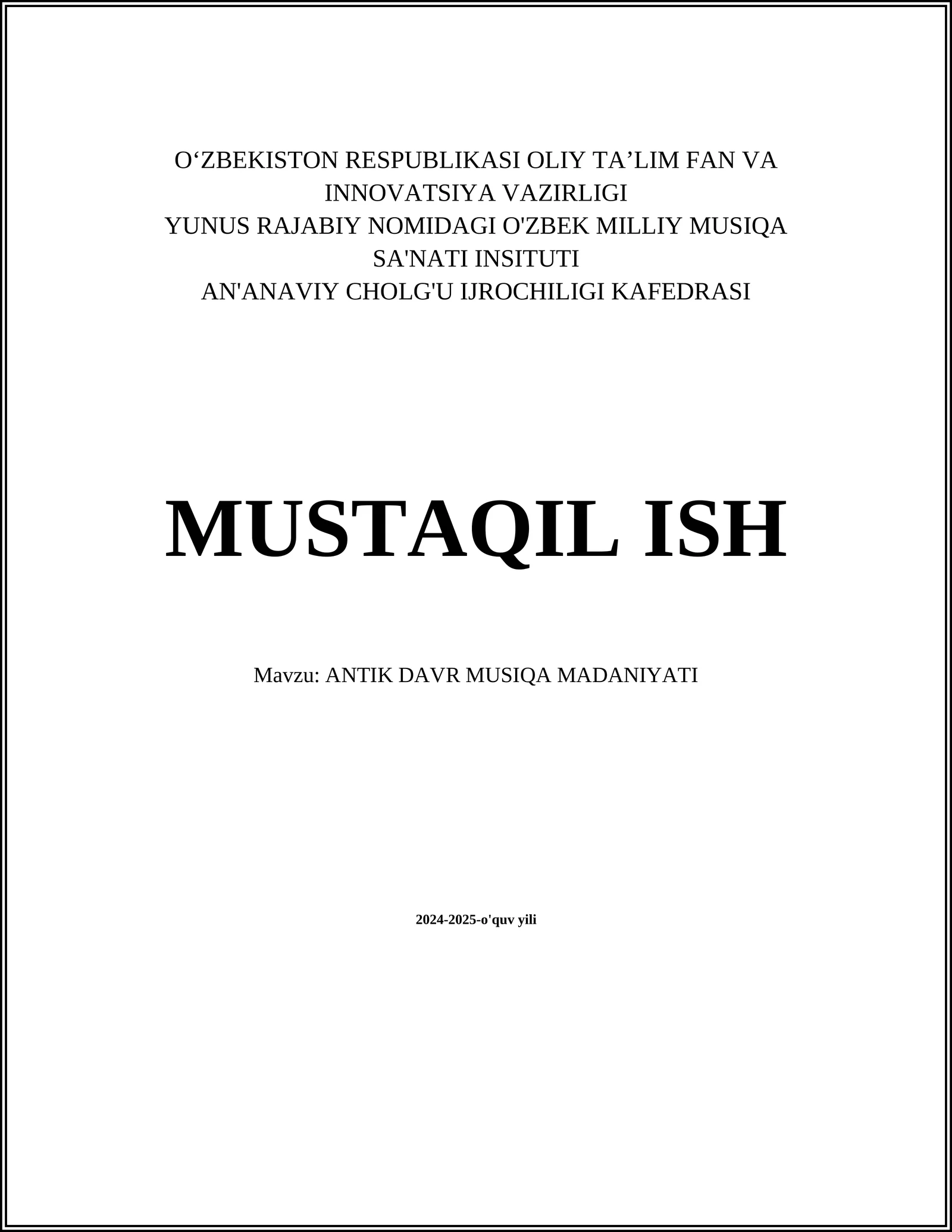 ANTIK DAVR MUSIQA MADANIYATI