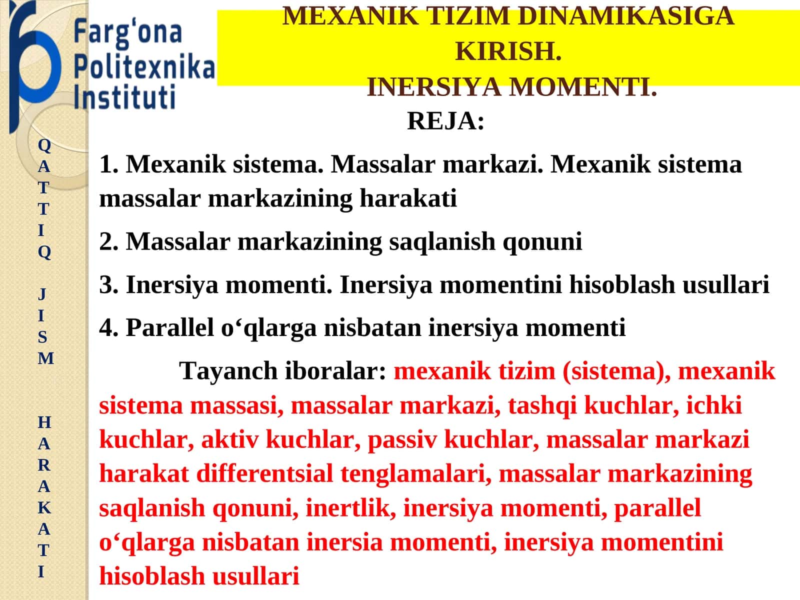 Mexanik Tizim Dinamikasi
