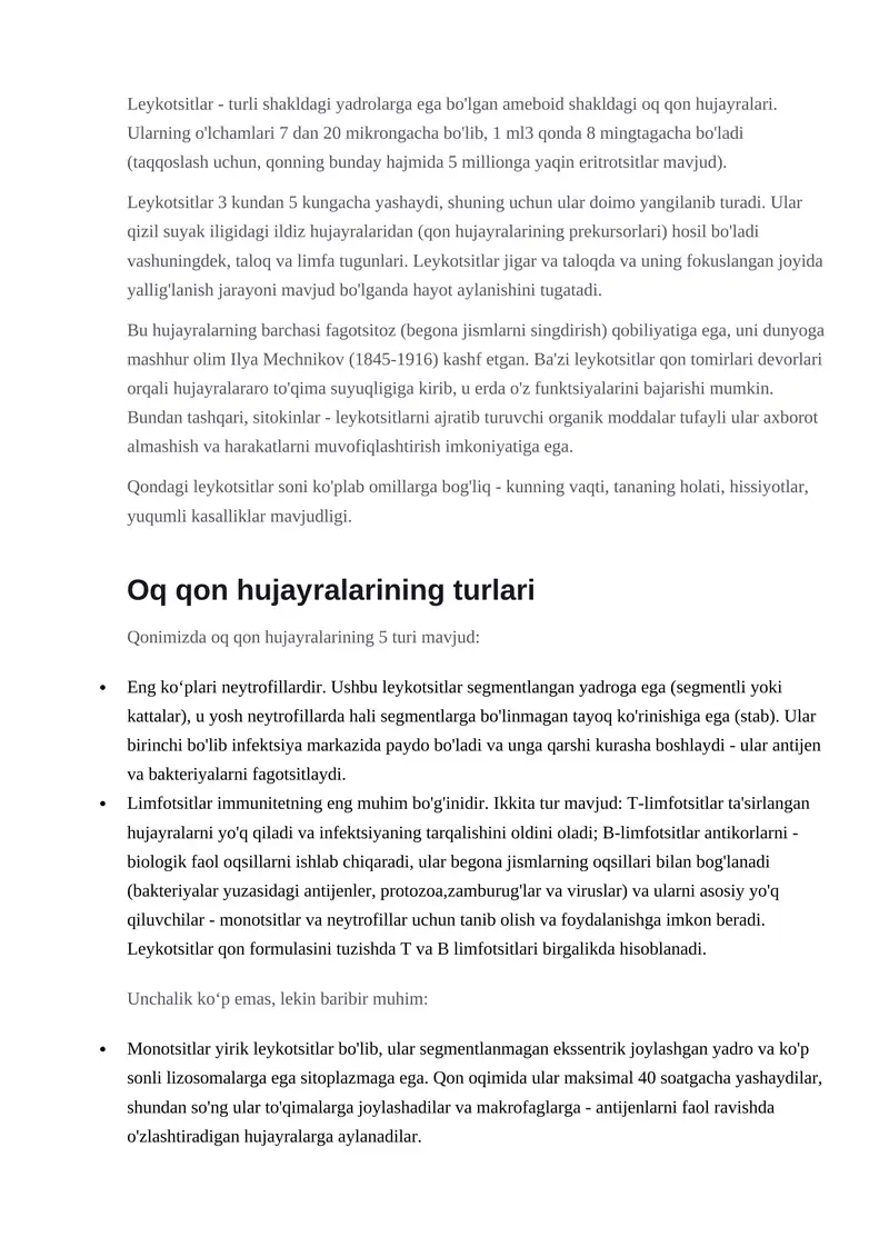 Leykotsitlar turlari
