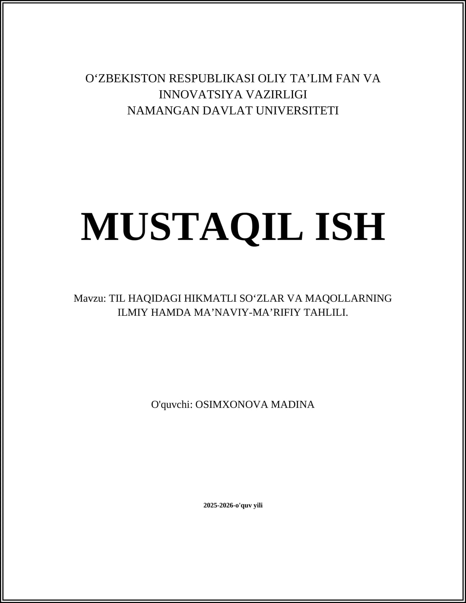 Til haqidagi hikmatli so‘zlar va maqollarning ilmiy hamda ma’naviy-marifiy tahlili