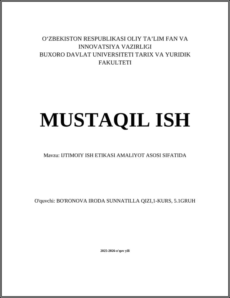 IJTIMOIY ISH ETIKASI AMALIYOT ASOSI SIFATIDA