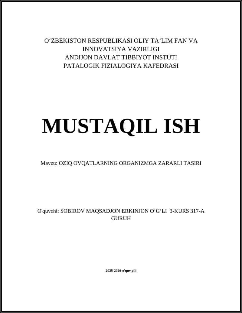 Oziq ovqatlar va ularning zararli ta'siri