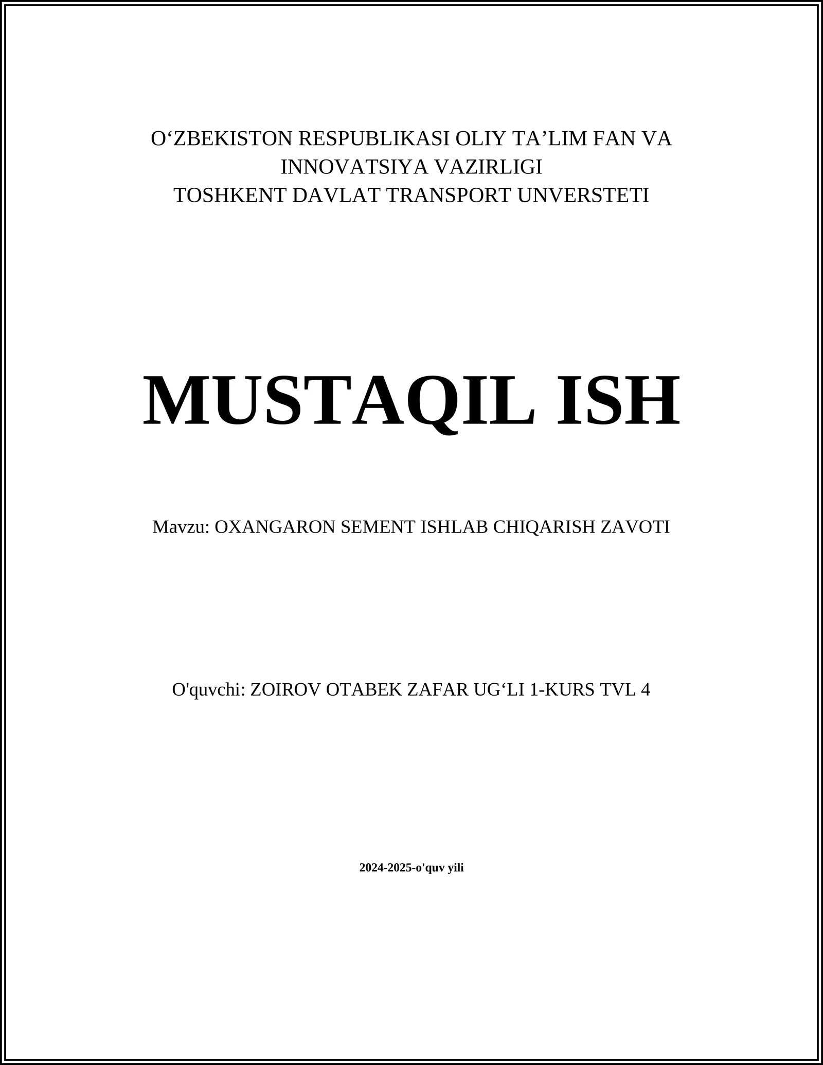 Oxangaron Sement Ishlab Chiqarish Zavoti