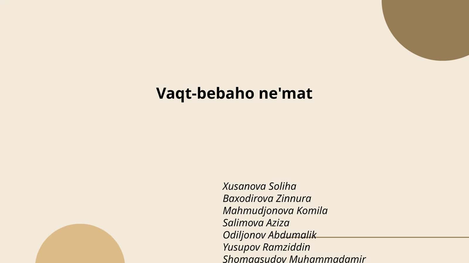 Vaqt-bebaho ne'mat