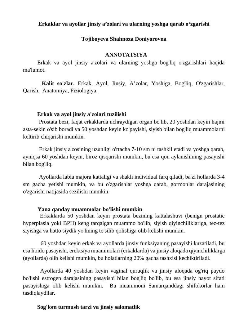 Erkaklar va ayollar jinsiy aʼzolari va ularning yoshga qarab oʻzgarishi