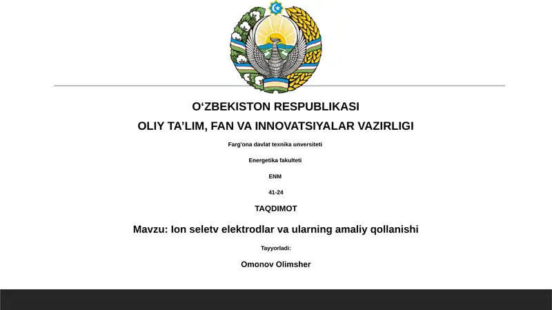 Ion-selektiv elektrodlar va ularning amaliy qollanishi