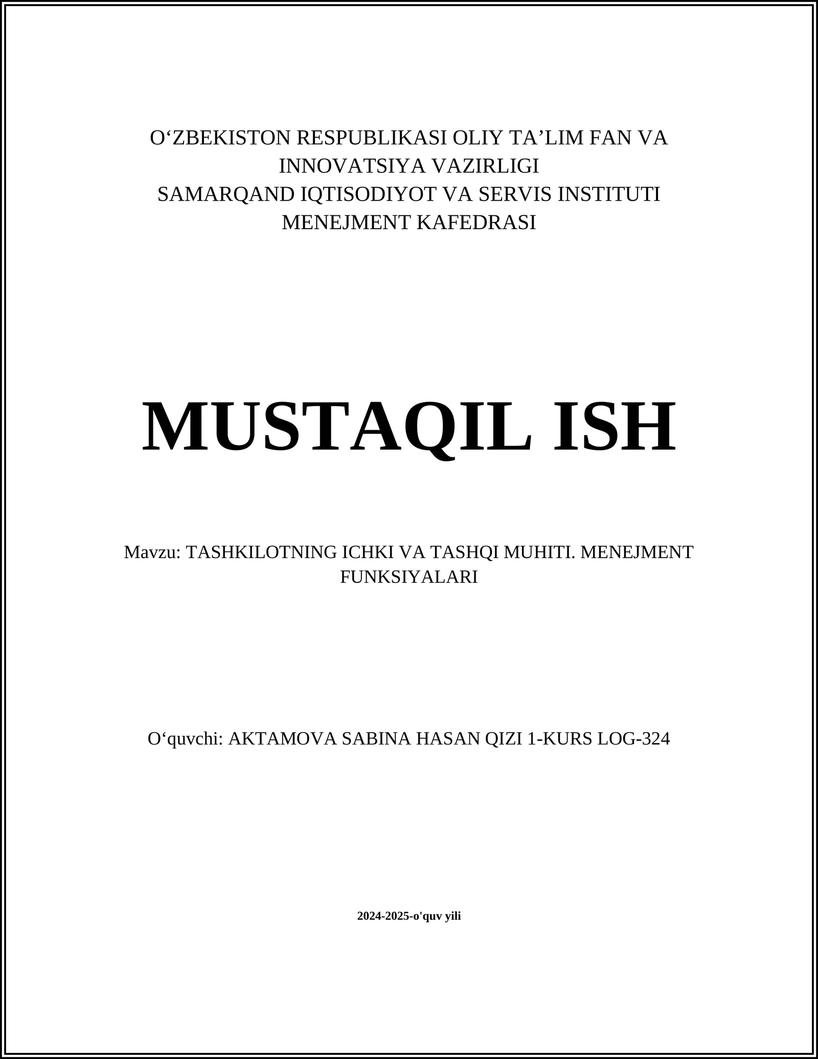 Tashkilotning ichki va tashqi muhiti