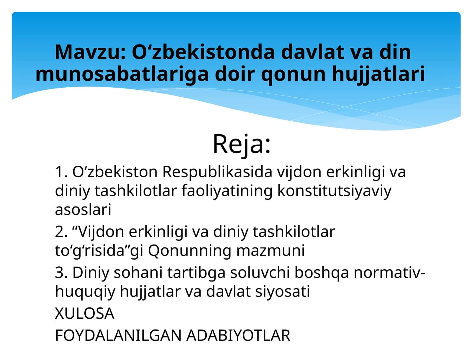 Oʻzbekistonda davlat va din munosabatlariga doir qonun hujjatlari