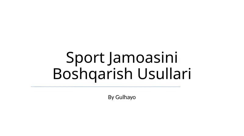 Sport Jamoasini Boshqarish Usullari