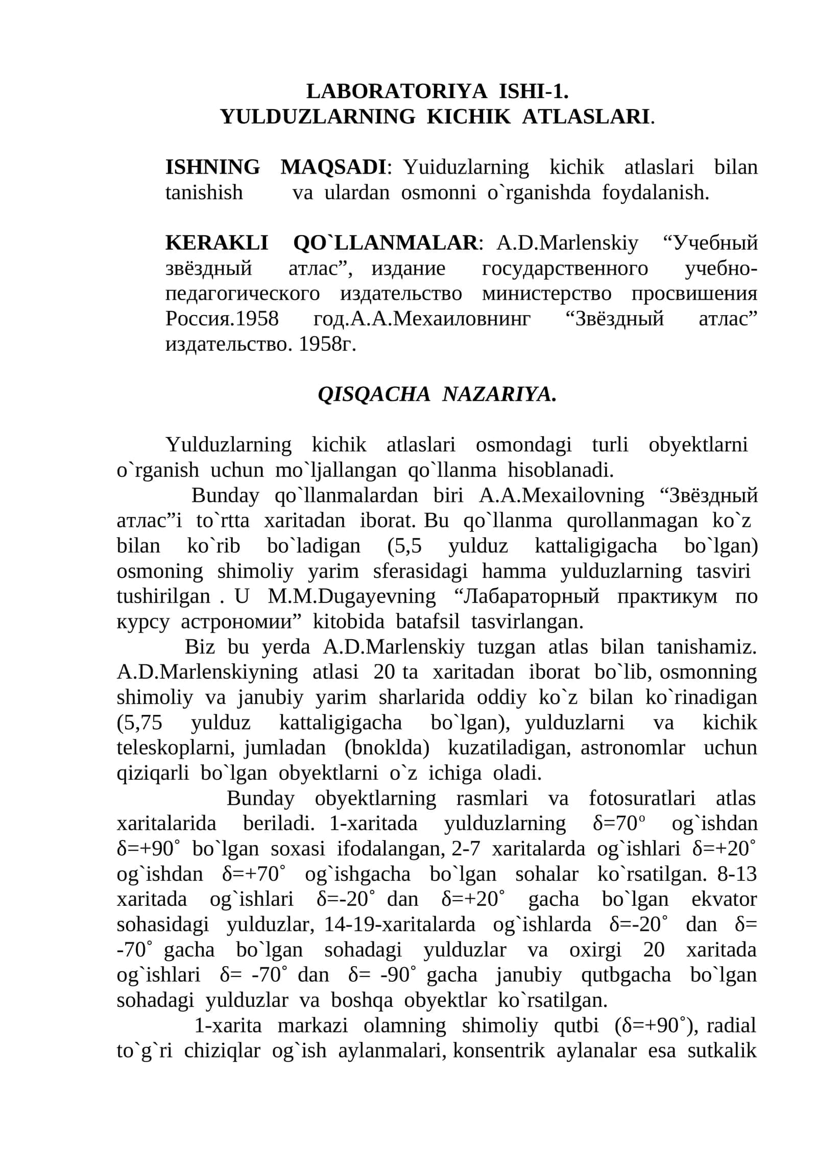 YULDUZLARNING KICHIK ATLASLARI