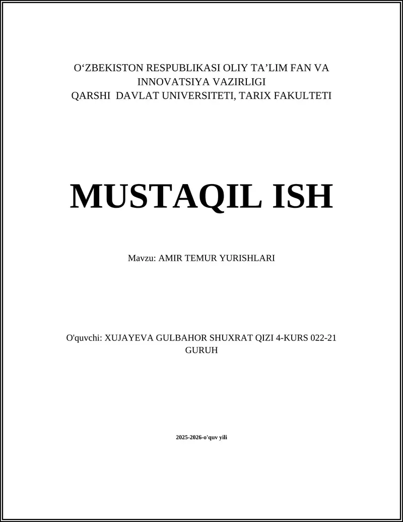 AMIR TEMUR YURISHLARI