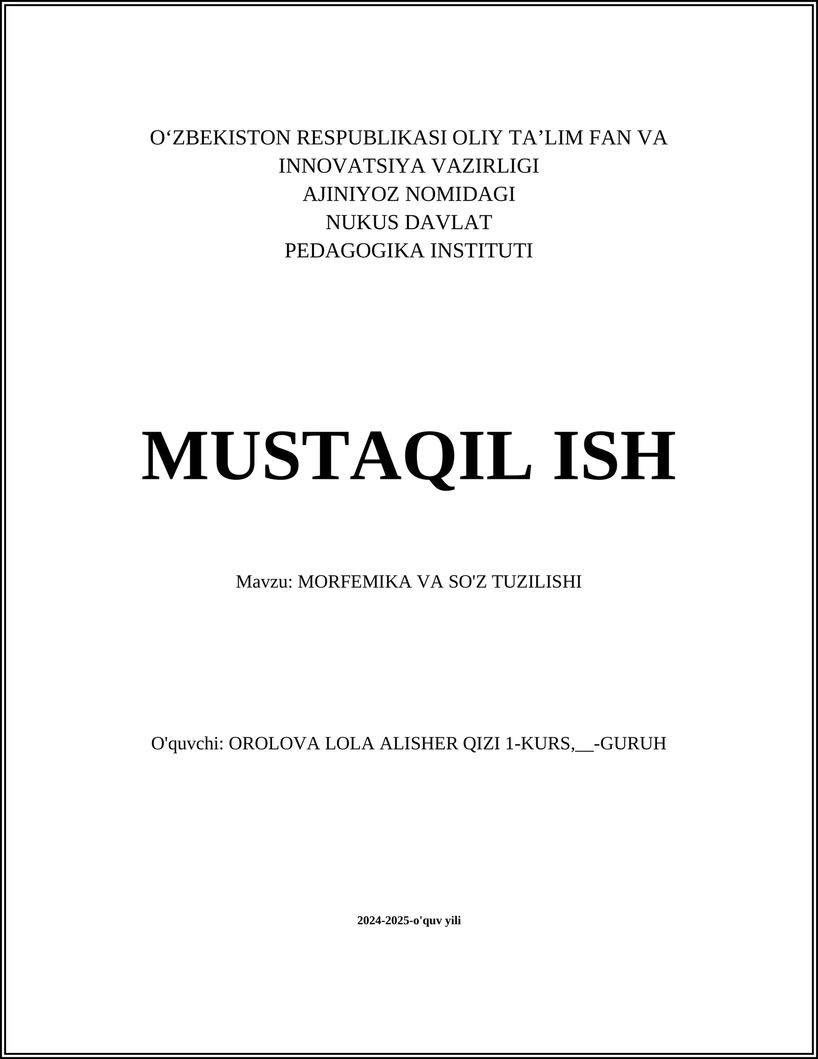 MORFEMIKA VA SO'Z TUZILISHI