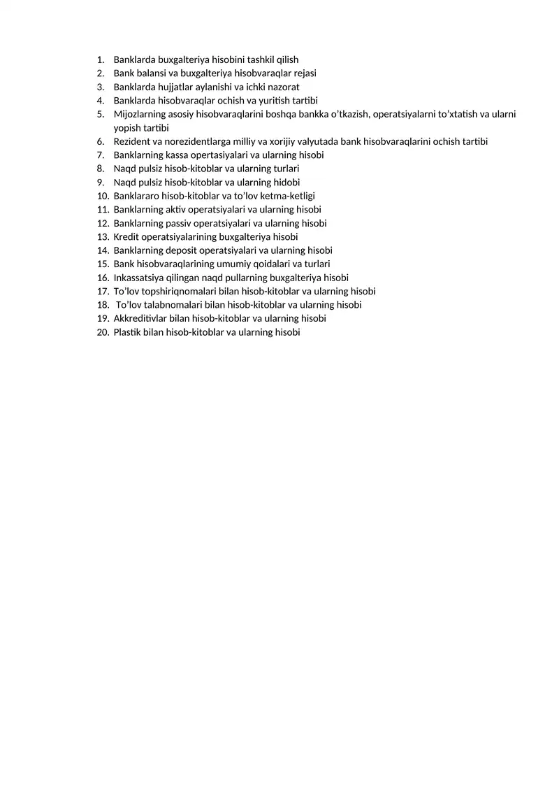 Banklarda buxgalteriya hisobini tashkil qilish