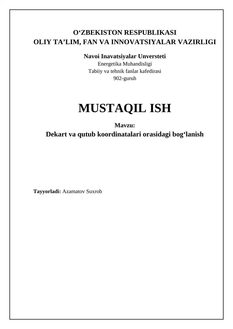 Dekart va Qutb Koordinatalari: Asosiy Tushunchalar va O'tish Qoidalari