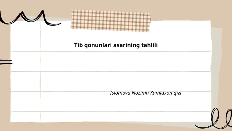 Tib qonunlari asarining tahlili