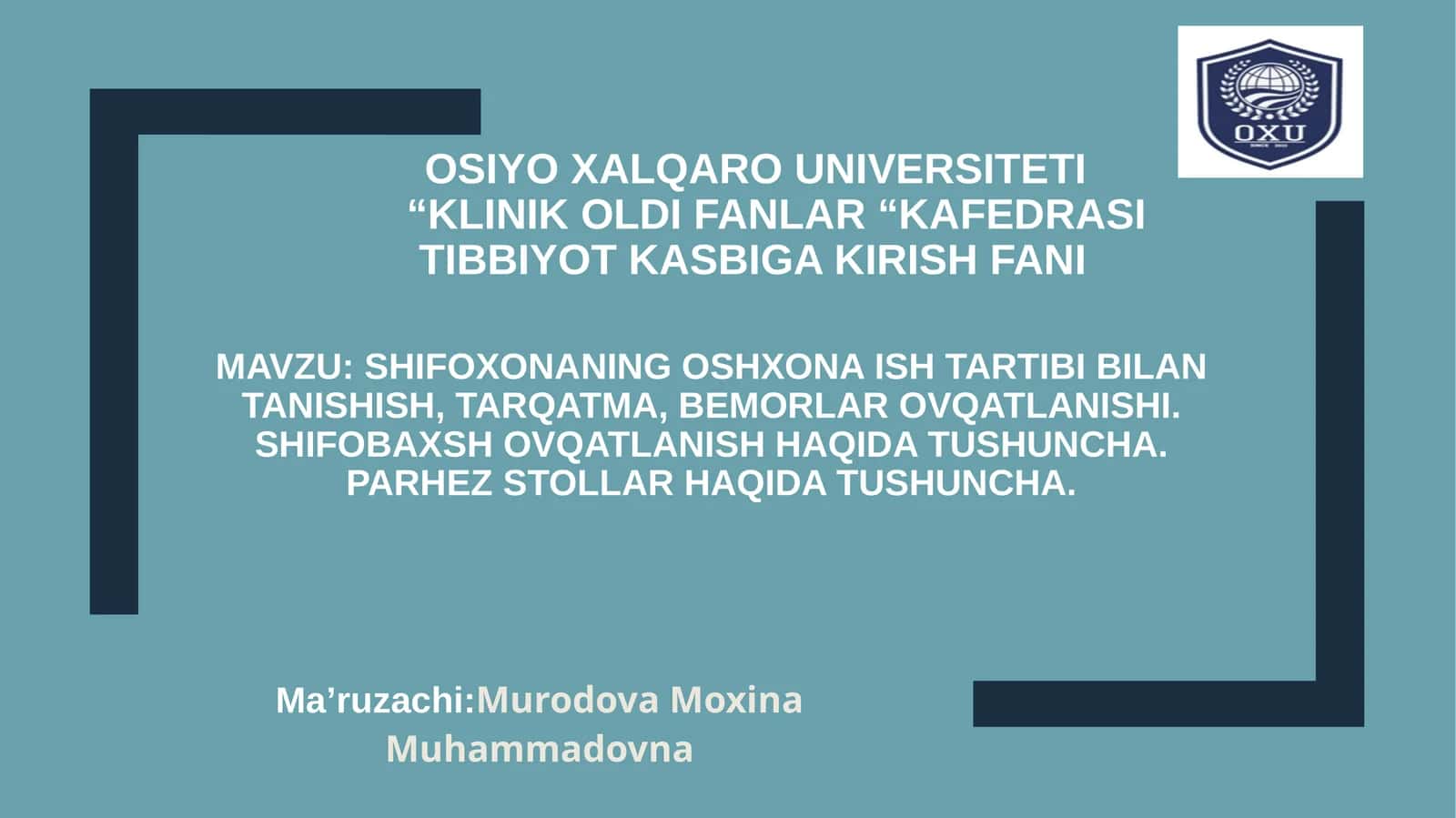 Tibbiyot kasbi kirish fani