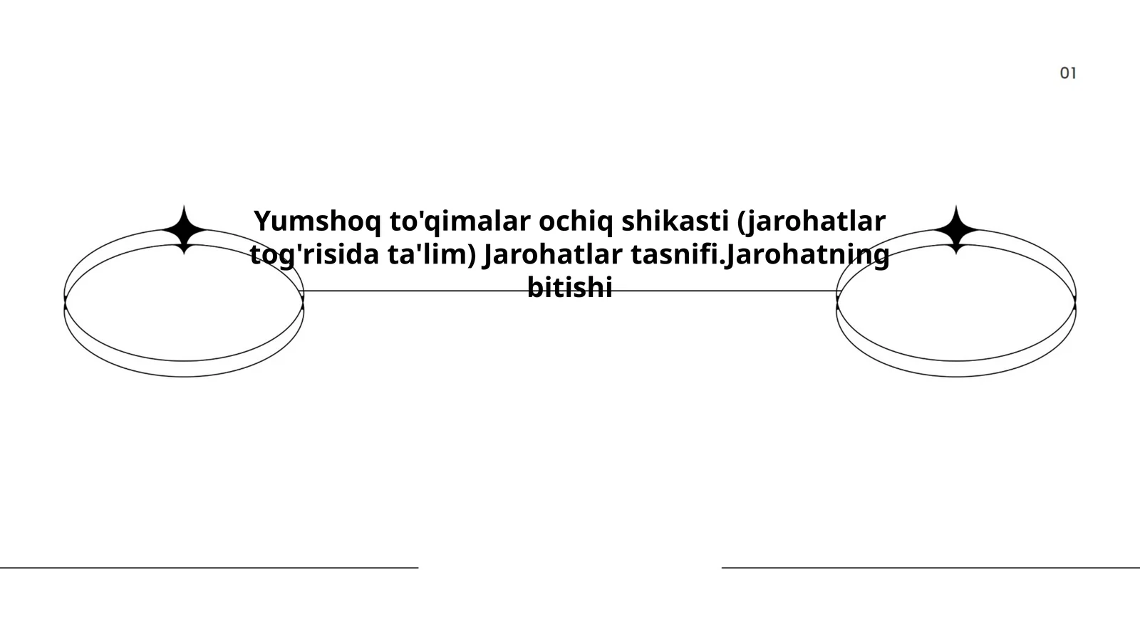 Yumshoq to'qimalar ochiq shikasti (jarohatlar tog'risida ta'lim) Jarohatlar tasnifi.Jarohatning bitishi