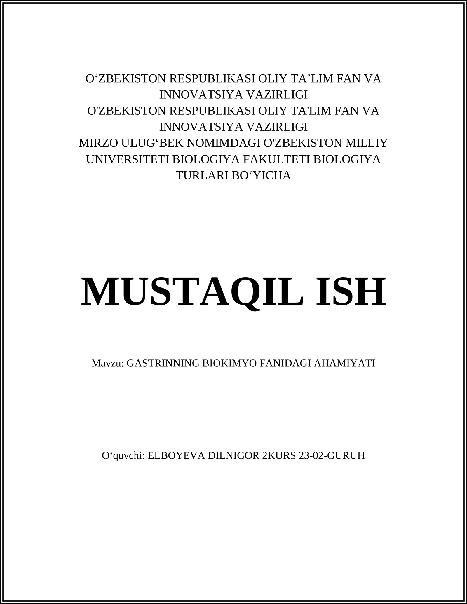 Gastrinning biokimyo fanidagi ahmiyati
