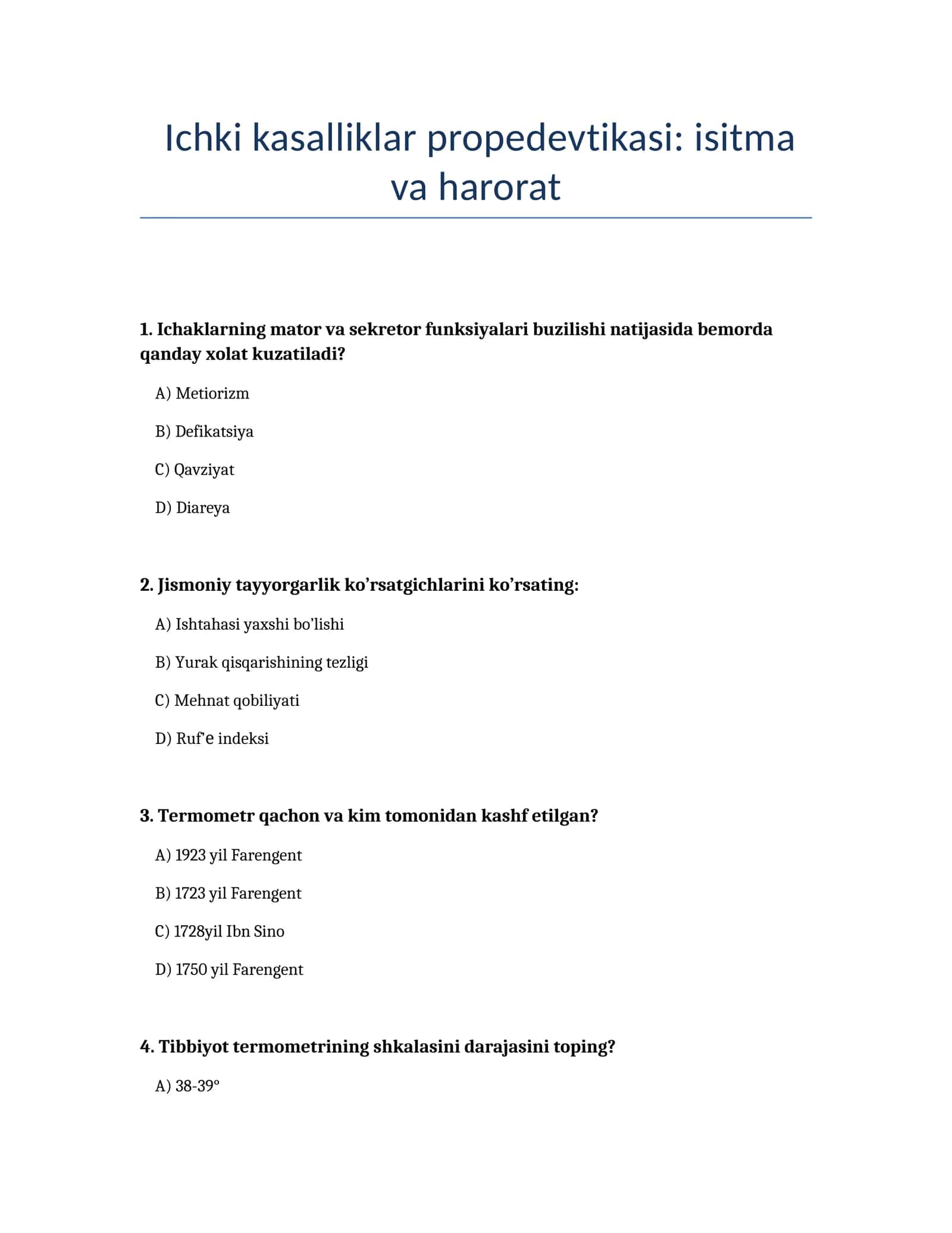 Ichki kasalliklar propedevtikasi: isitma va harorat
