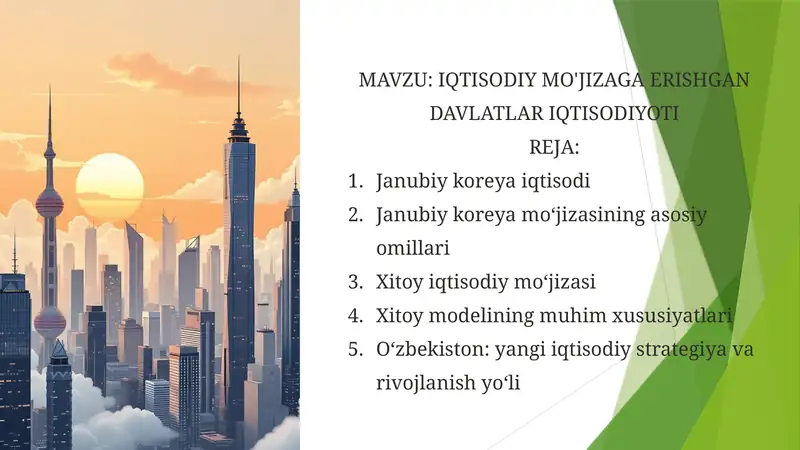 IQTISODIY MO'JIZAGA ERISHGAN DAVLATLAR IQTISODIYOTI