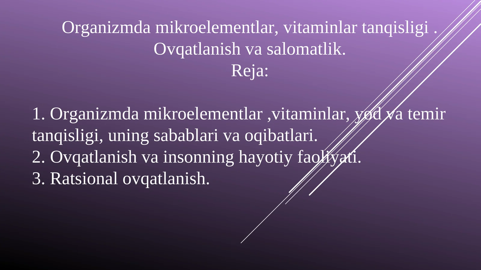 Organizmda mikroelementlar, vitaminlar tanqisligi