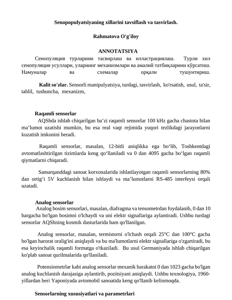 Senopopulyatsiyaning xillarini tavsiflash va tasvirlash