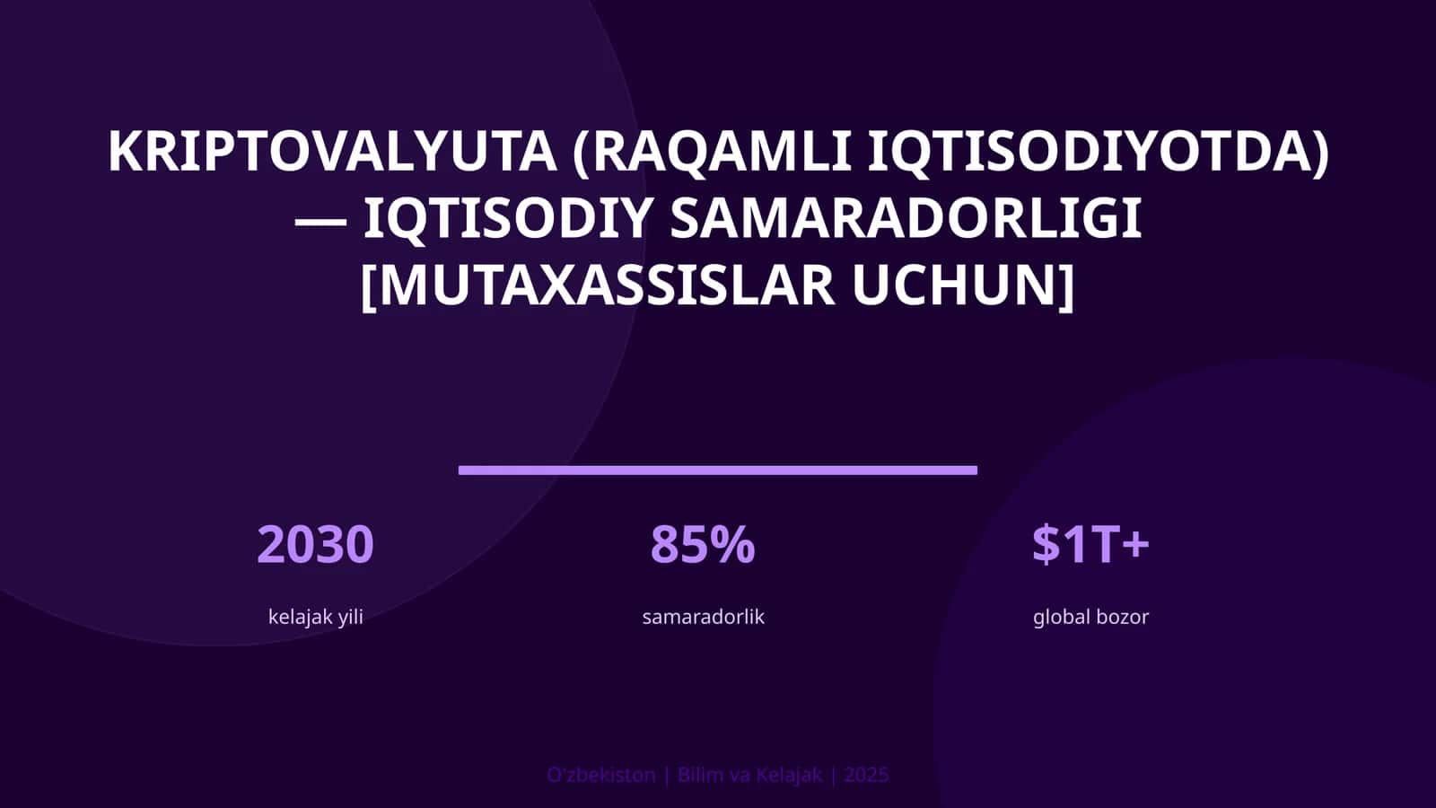 KRIPTOVALYUTA (RAQAMLI IQTISODIYOTDA) — IQTISODIY SAMARADORLIGI [MUTAXASSISLAR UCHUN]