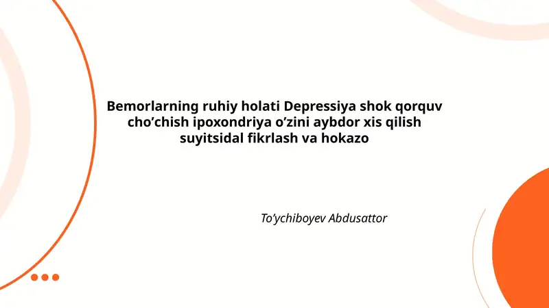 Bemorlarning ruhiy holati