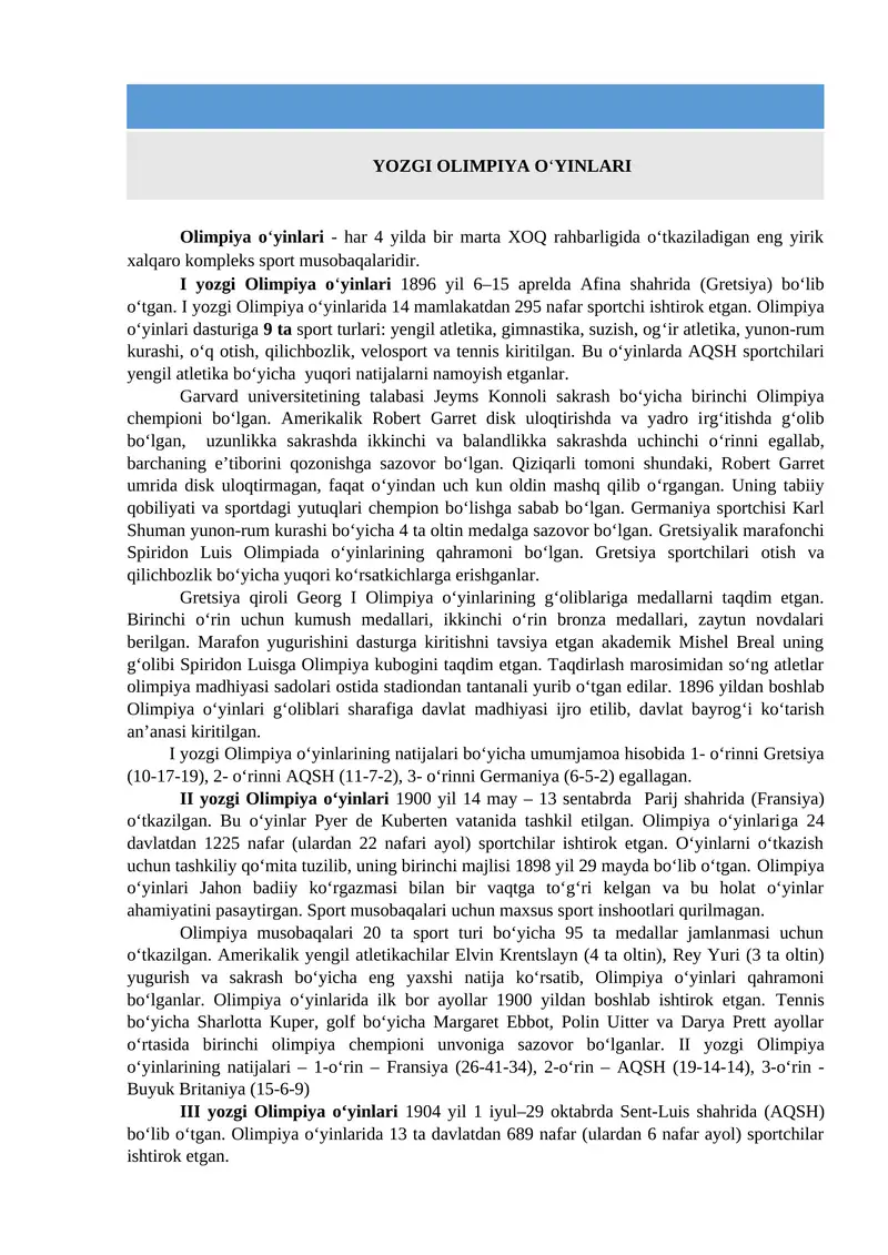 YOZGI OLIMPIYA O‘YINLARI