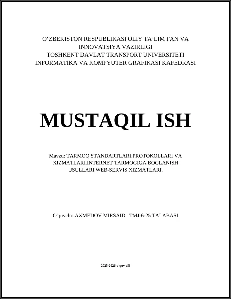 OSI va TCP/IP tarmoq modellari