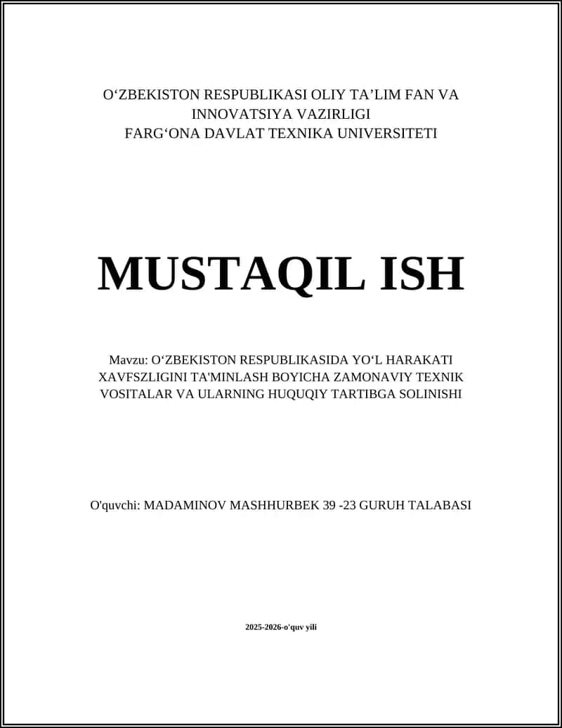Oʻzbekistonda aqlli transport tizimlarini (ITS) joriy etish va huquqiy tartibga solinishi