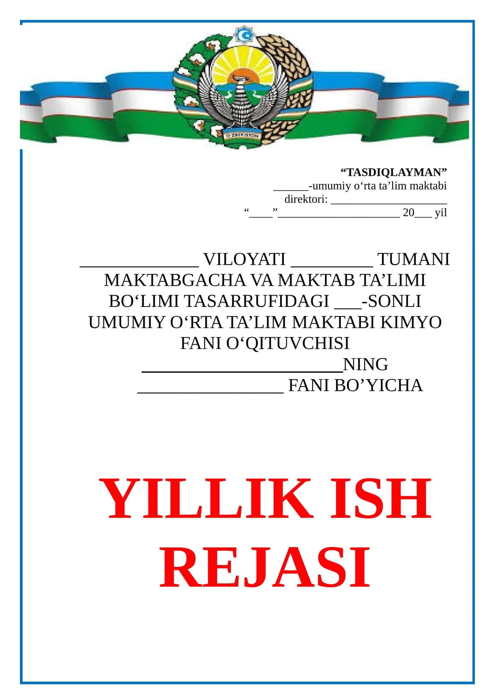 Yillik ish reja yuzi
