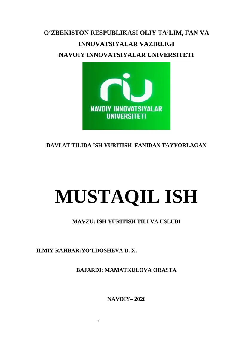 ISH YURITISH TILI VA USLUBI